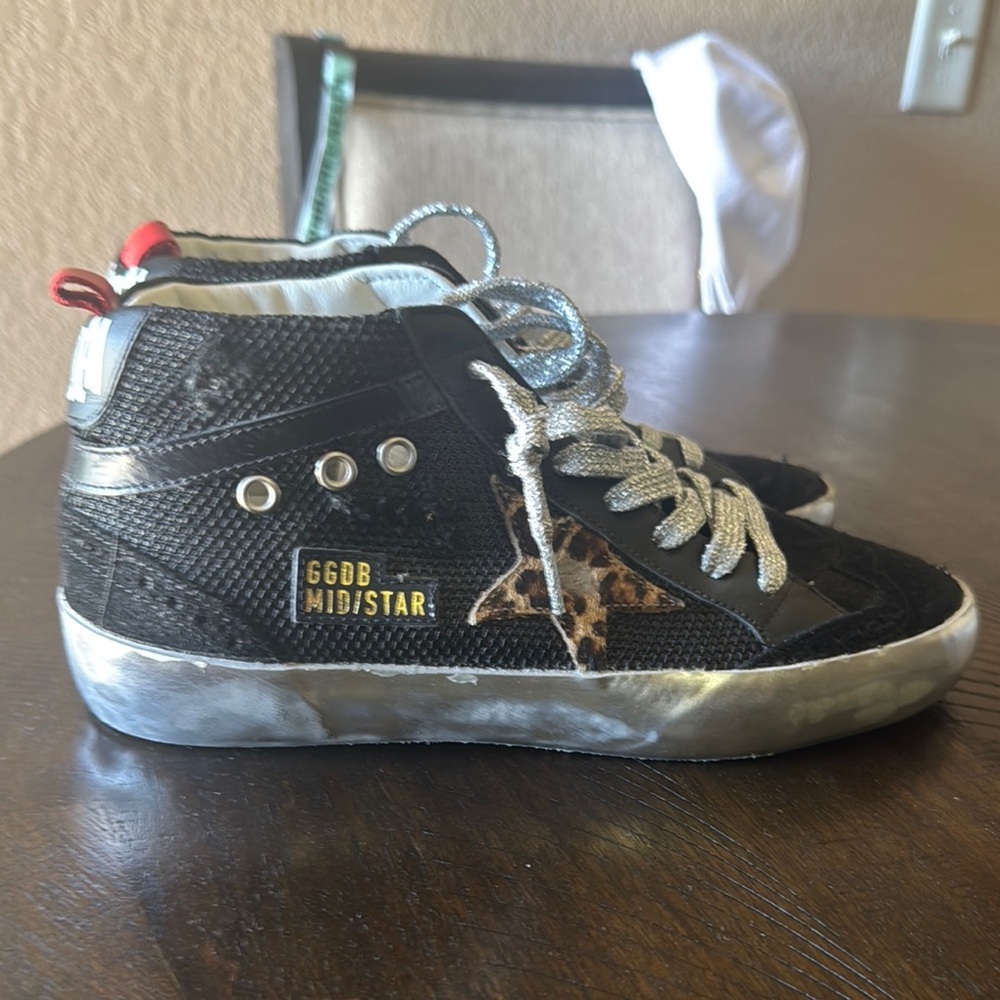 Golden Goose Black and Silver Distressed Sneakers